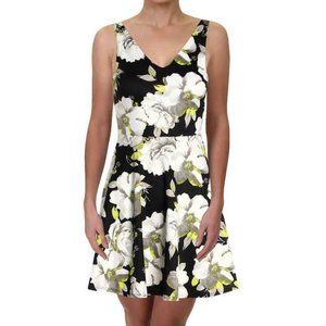 Aqua Womens Black Floral V-Neck Cocktail Dress M